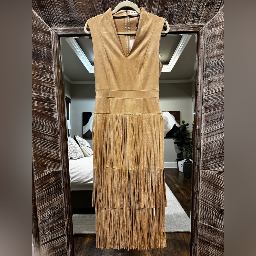 Avec Les Filles Tan Fringe Midi Dress - Picture 6 of 7